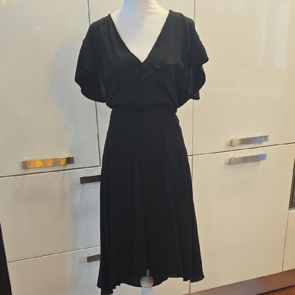 Isabel Marant V Neck Cap Sleeve Midi Black Dress Size 40